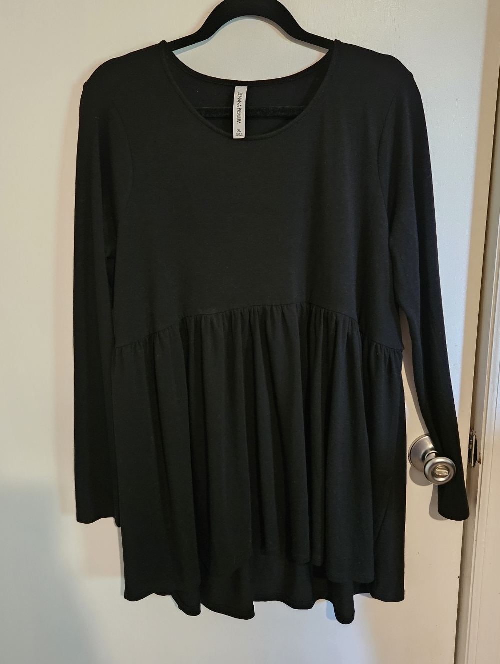 Zenana Premium Black Hi-Low Babydoll Long Sleeve Dress Size XL